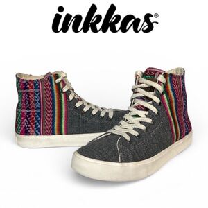 INKKAS BLACKBIRD GRAY CANVAS AND TEXTILE TRIBAL WOVEN HIGH TOP SNEAKERS